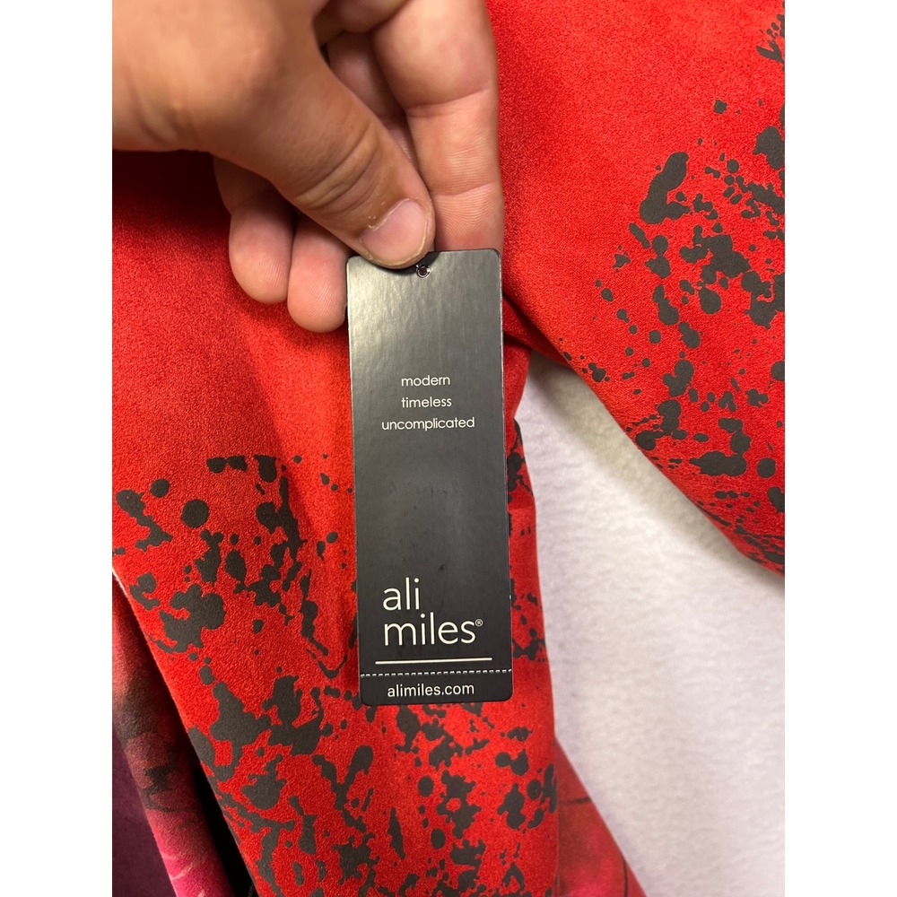Artistic Lagenlook Ali Miles Womens 3X Red Mixed Print Open Front Jacket Travel - Picture 6 of 11